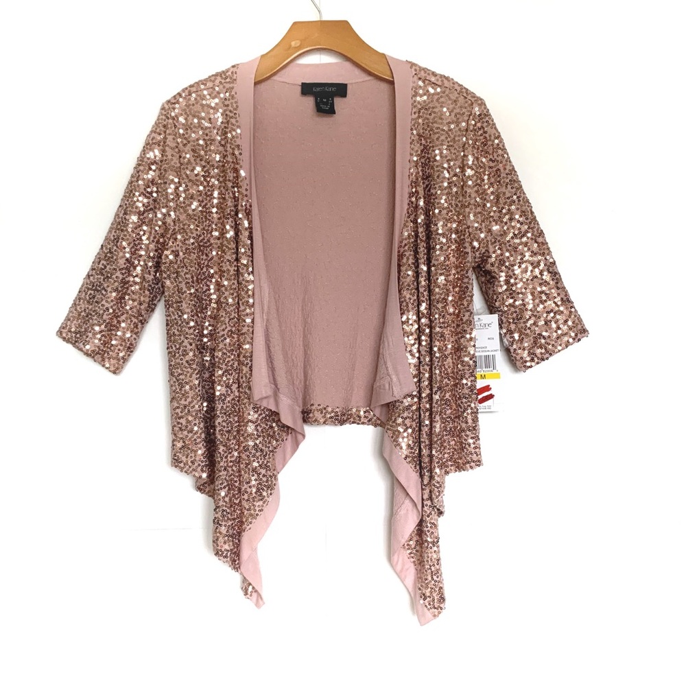 Karen Kane Rose Gold Sequin Draped Cardigan